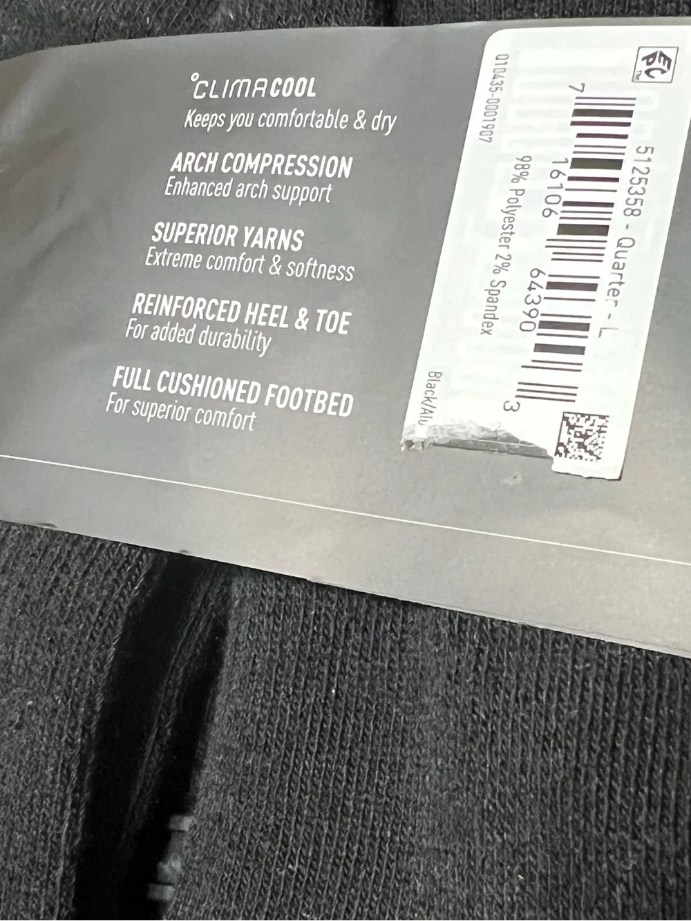 Adidas Athletic Cushioned Quarter Black Socks 6 Pairs